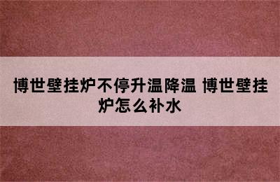 博世壁挂炉不停升温降温 博世壁挂炉怎么补水